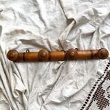 Antique turned wood wall coat rack