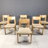Lot de 6 chaises de salle à manger brutalistes en chêne - années 1970