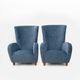 Paire de fauteuils à dossier haut italiens Paolo Buffa en velours bleu et chenille.