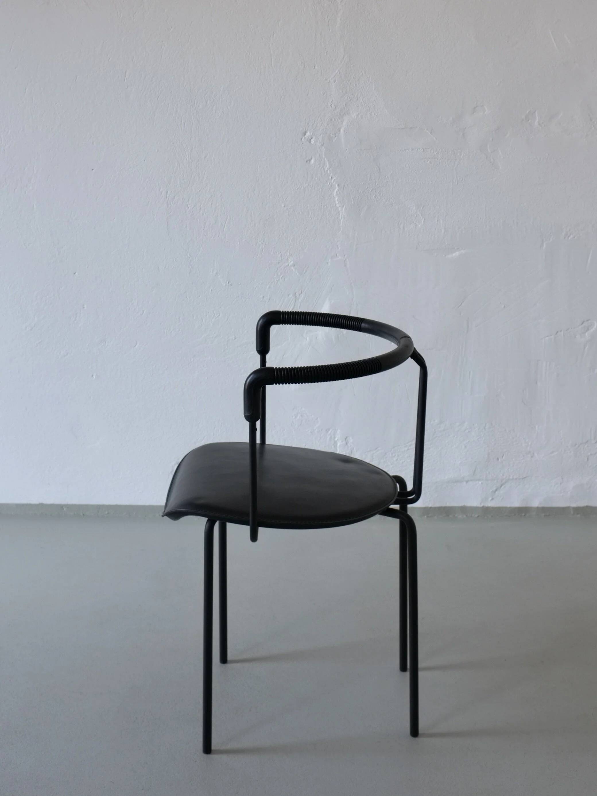 4 postmodern black leather armchairs from Cidue, Italy, 1990s