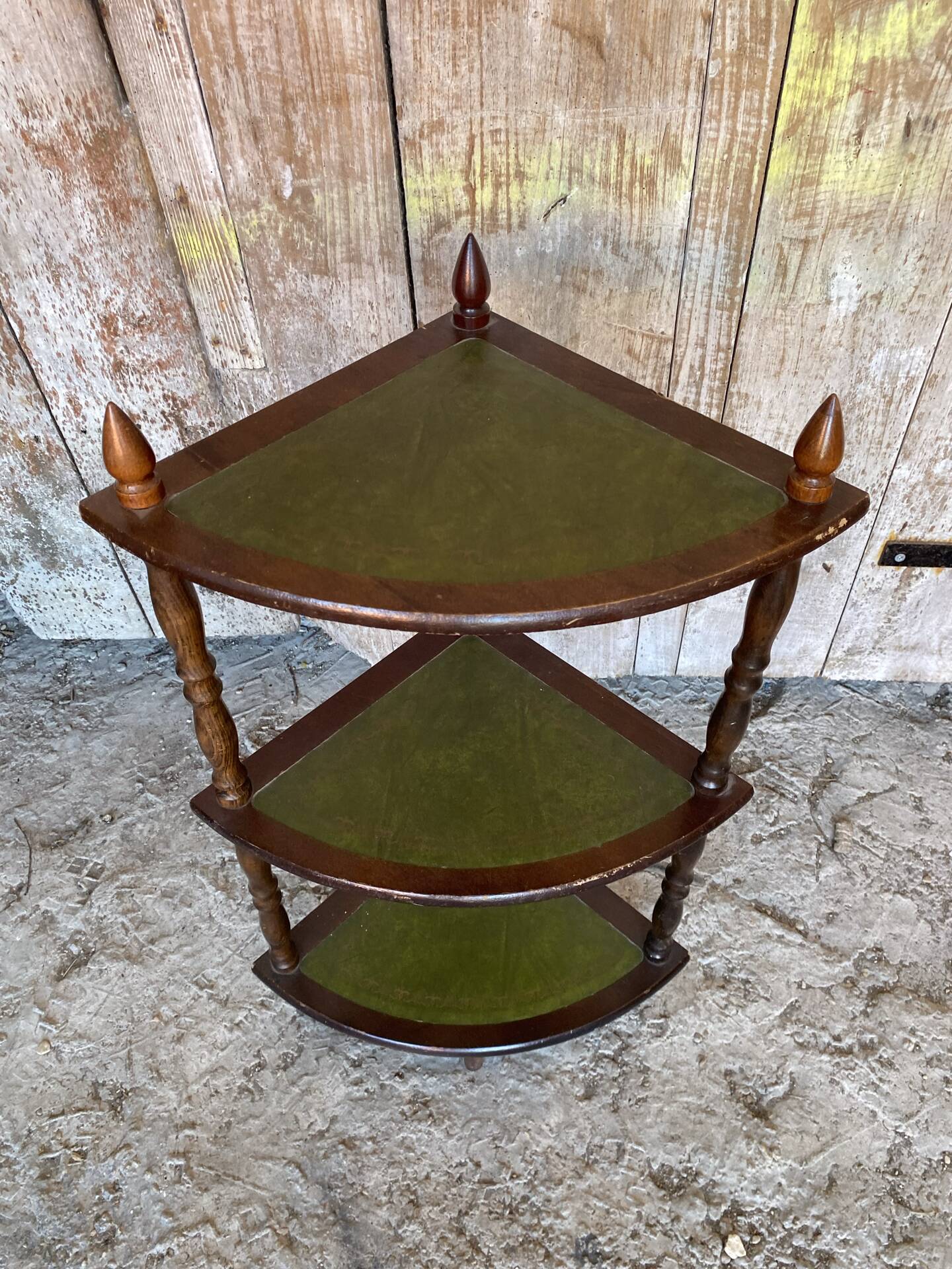 Étagère Meuble D’Angle Ancien Bois + Tablette Verte Vintage