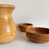 Vintage turned wood pitcher and 2 jars set