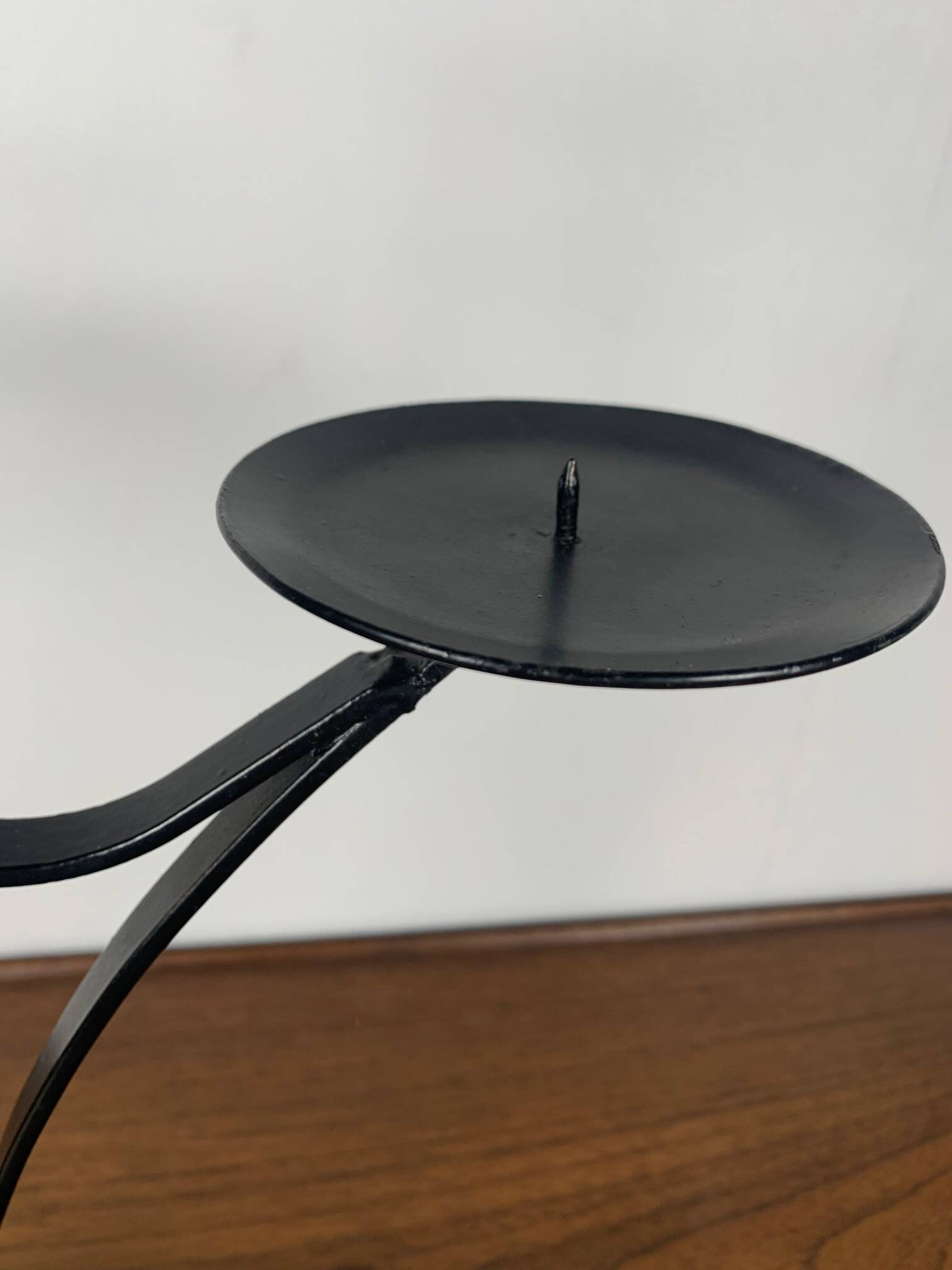 Wrought iron candlestick, painted black, for 3 candles