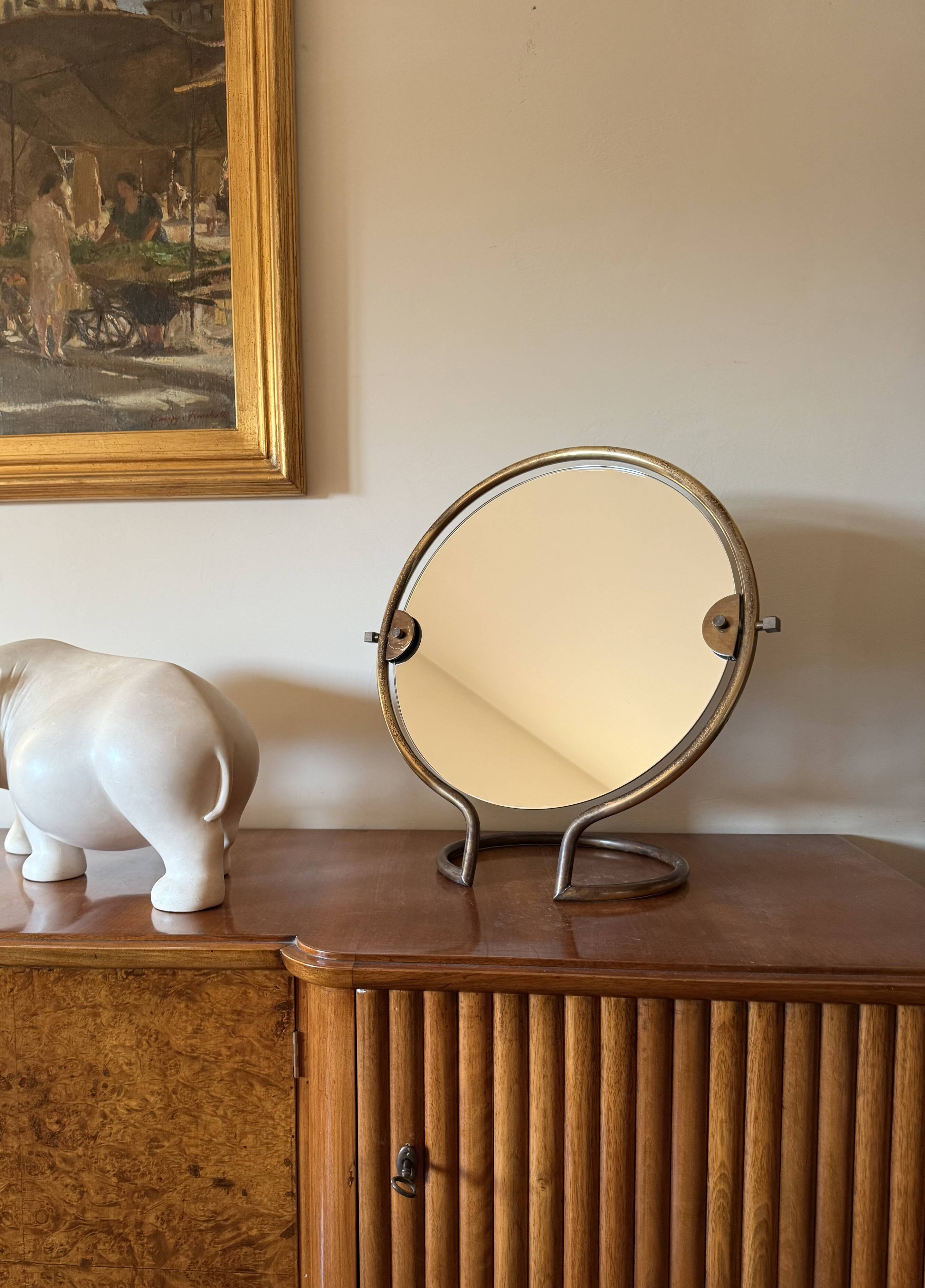 Mid-century brass table mirror / vanity, Italy 1960s