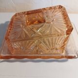 Pink glass butter dish