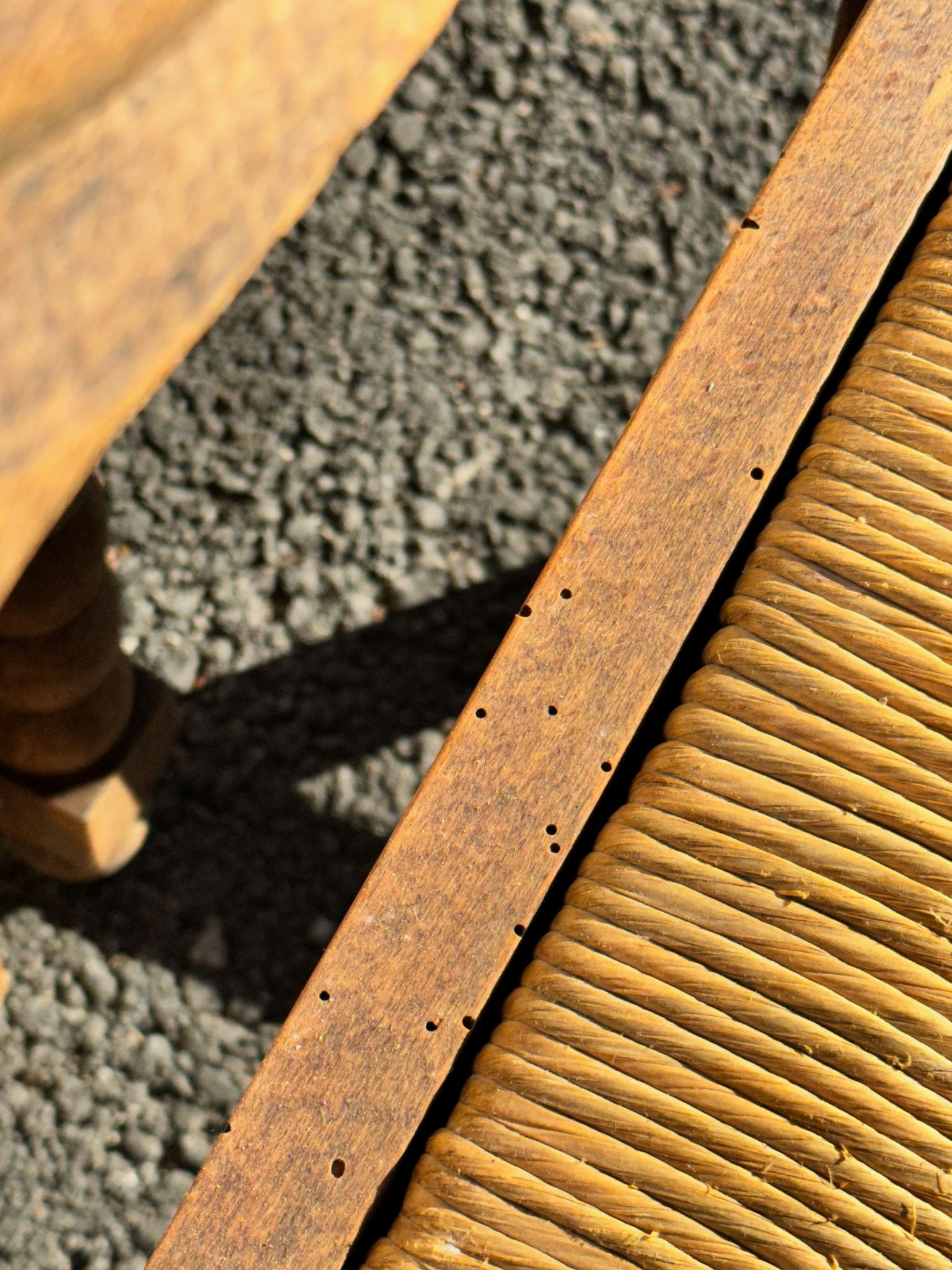 6 rustic style chairs, wood and straw, 1940
