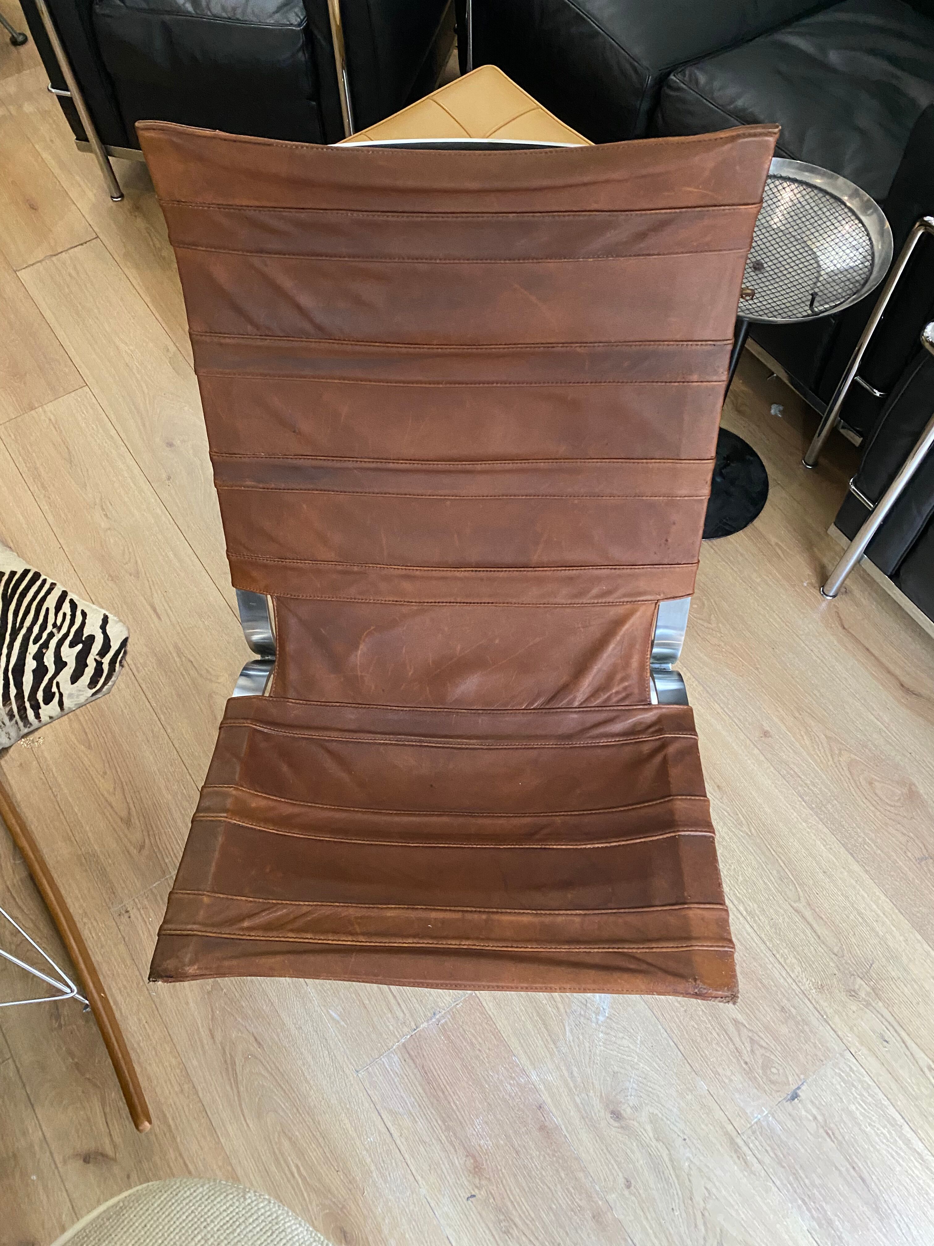 Vintage armchair design steel and leathers stretched 70s