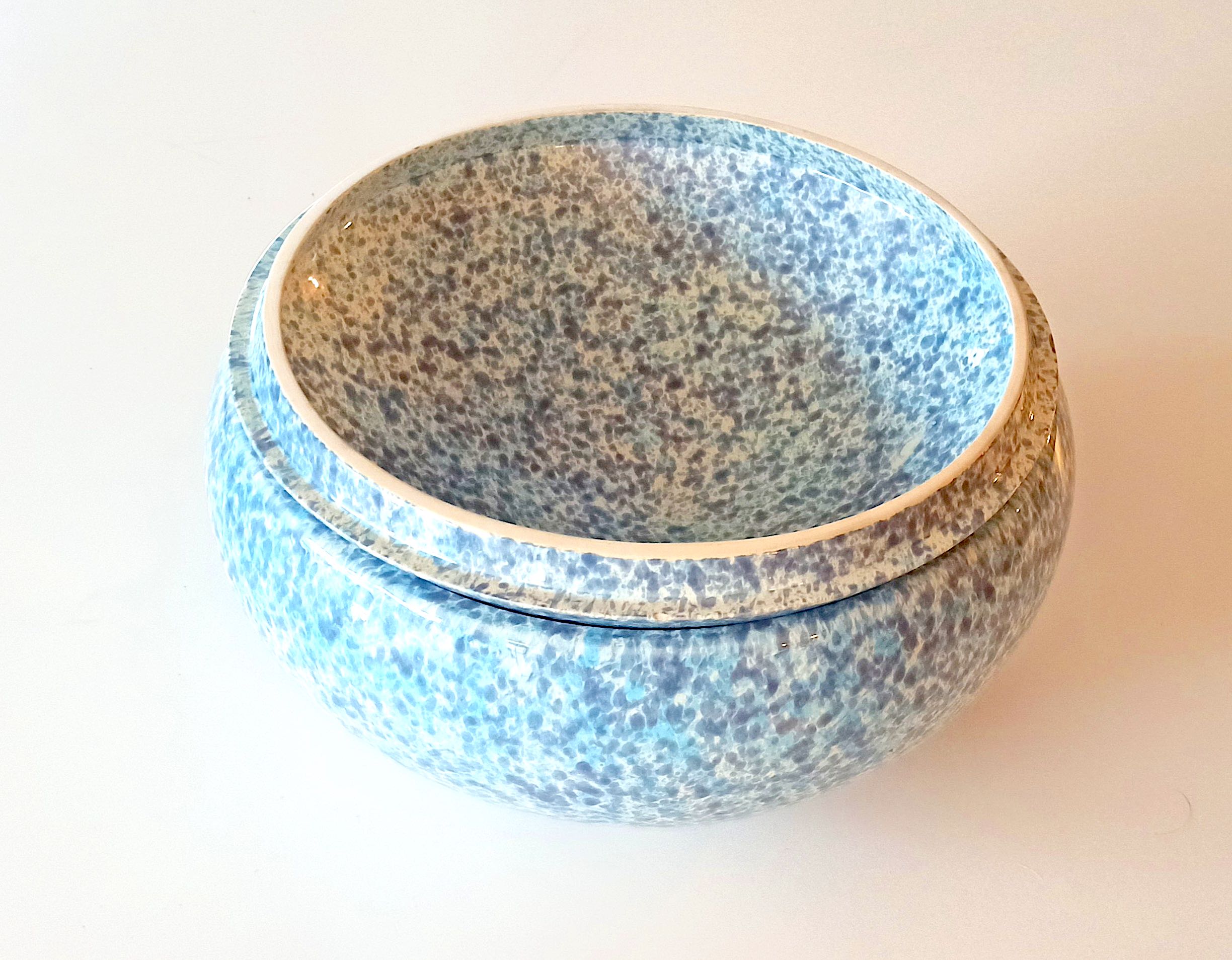 Large blue glazed ceramic biscuit jar Diameter 32.5 cm
