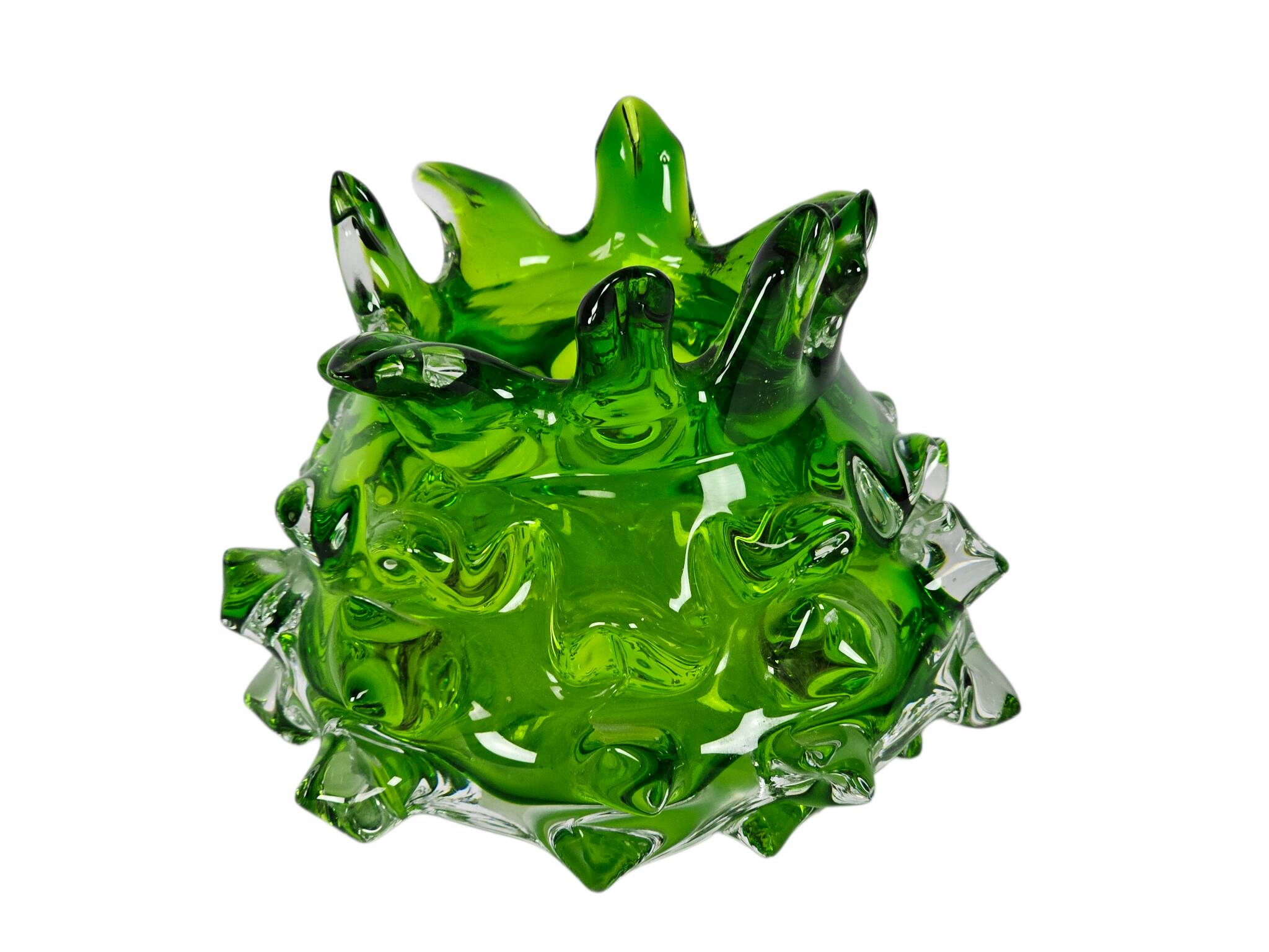 Vase à boutons en verre transparent et vert par Jan Beranek, République tchèque