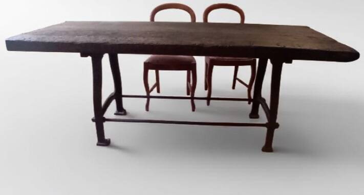 Industrial dining table with cast iron base