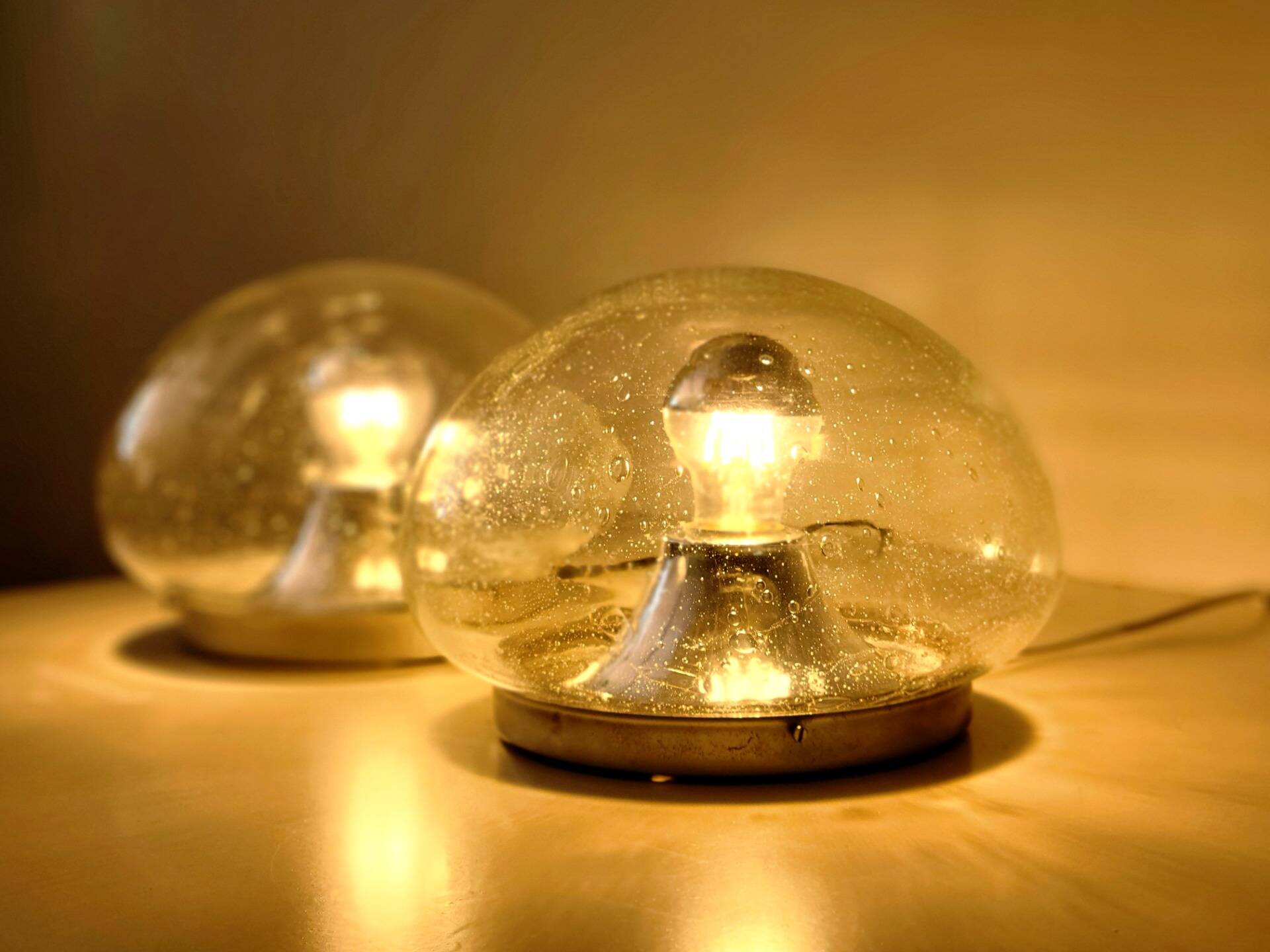 Set of 2 RZB Leuchten wall or ceiling lights in bubble glass, Germany, 1970s