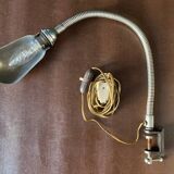 Old workshop lamp, silver metal, flexible, 1950