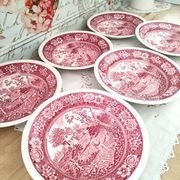 Set of 6 hollow plates in opaque porcelain Villeroy & Boch model Rusticana red English décor