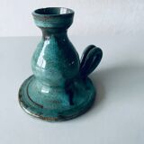 Candle holder in enamelled and signed stoneware