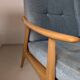 Banquette velours et bois clair, scandinave vers 1960/70