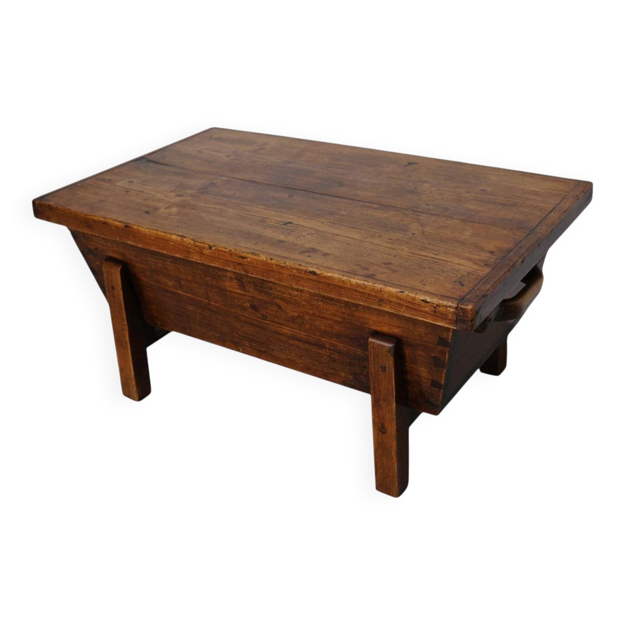 Table basse en pin rustique, style ferme français du début du 20e siècle