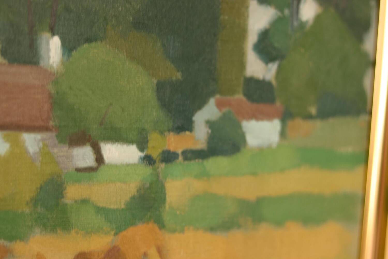 Mid Century Swedish Oil on Canvas – “Village” by Richard Björklund