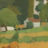 Mid Century Swedish Oil on Canvas – “Village” by Richard Björklund