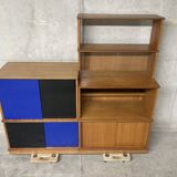 Asymmetrical golden oak display case bookcase Oscar vintage furniture from the 60s