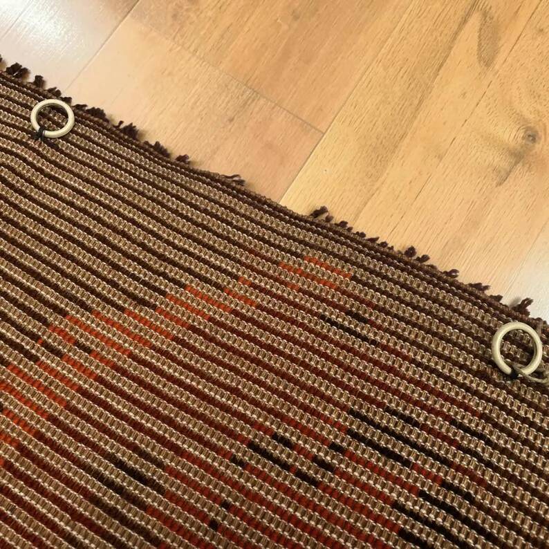 Tapis et tapisserie RYA vintage des années 1970 en marron et orange avec cheval