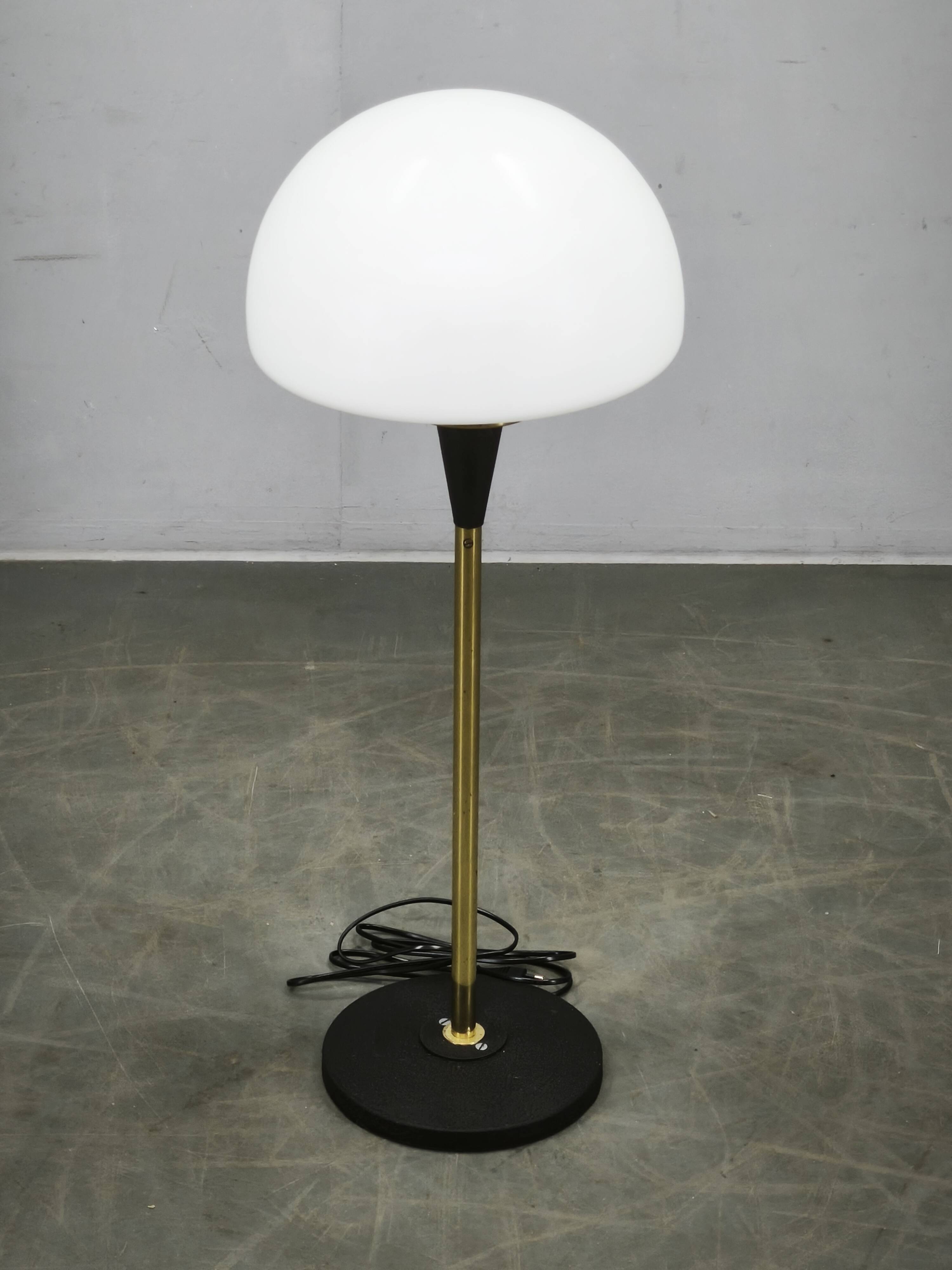 1960s Lidokov Space Age Brass and Opaline Glass Floor Lamp