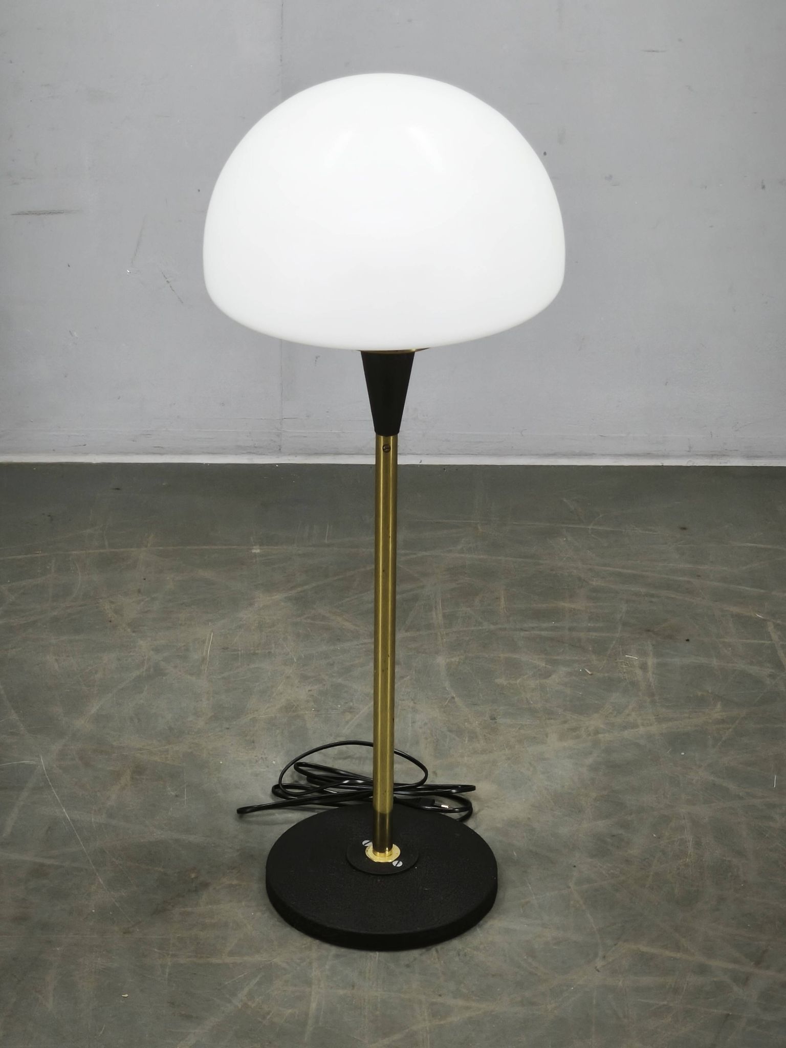 1960s Lidokov Space Age Brass and Opaline Glass Floor Lamp