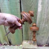 Pair of old turned wood pieces for curtain tieback finishes