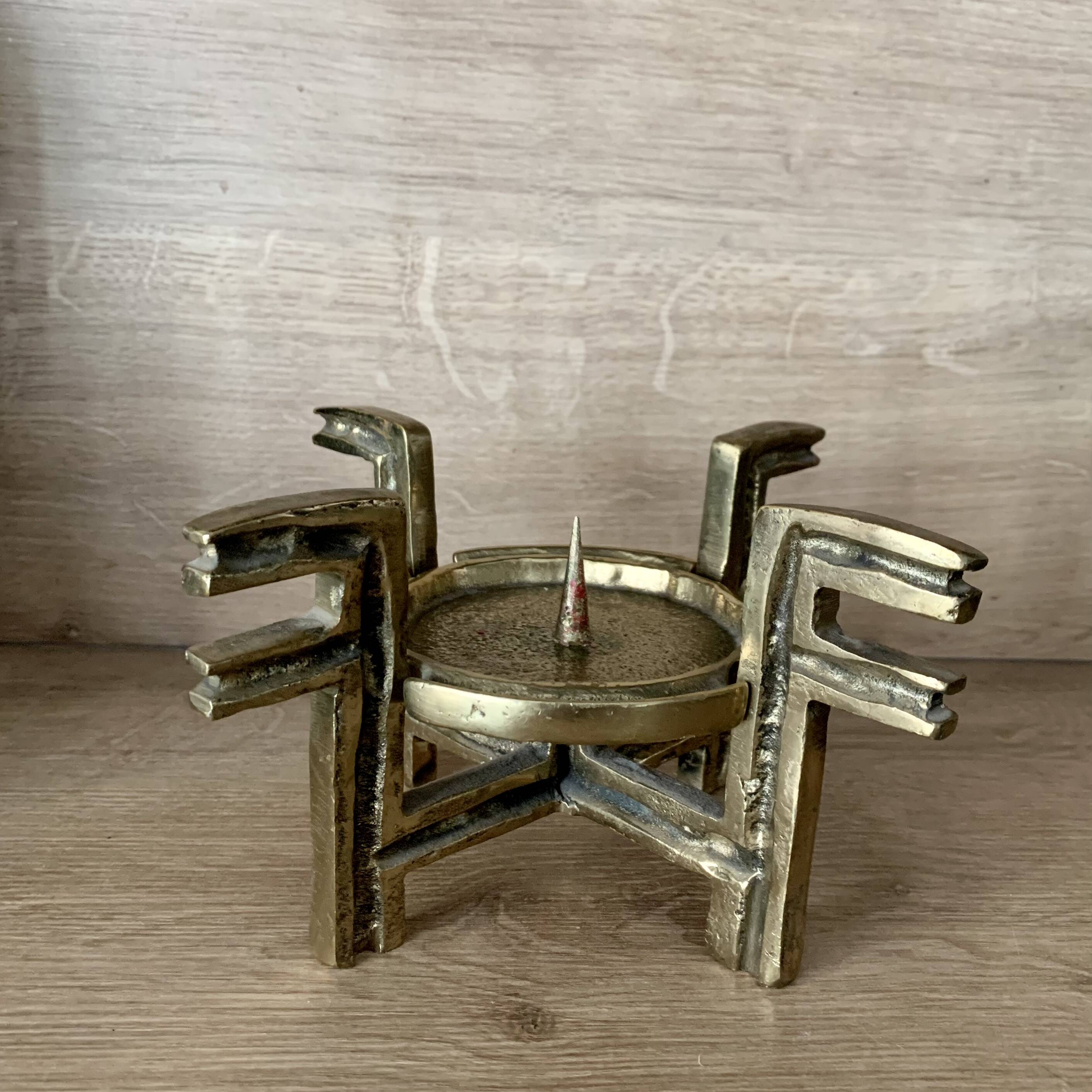 Brutalist bronze candleholder, 1970s