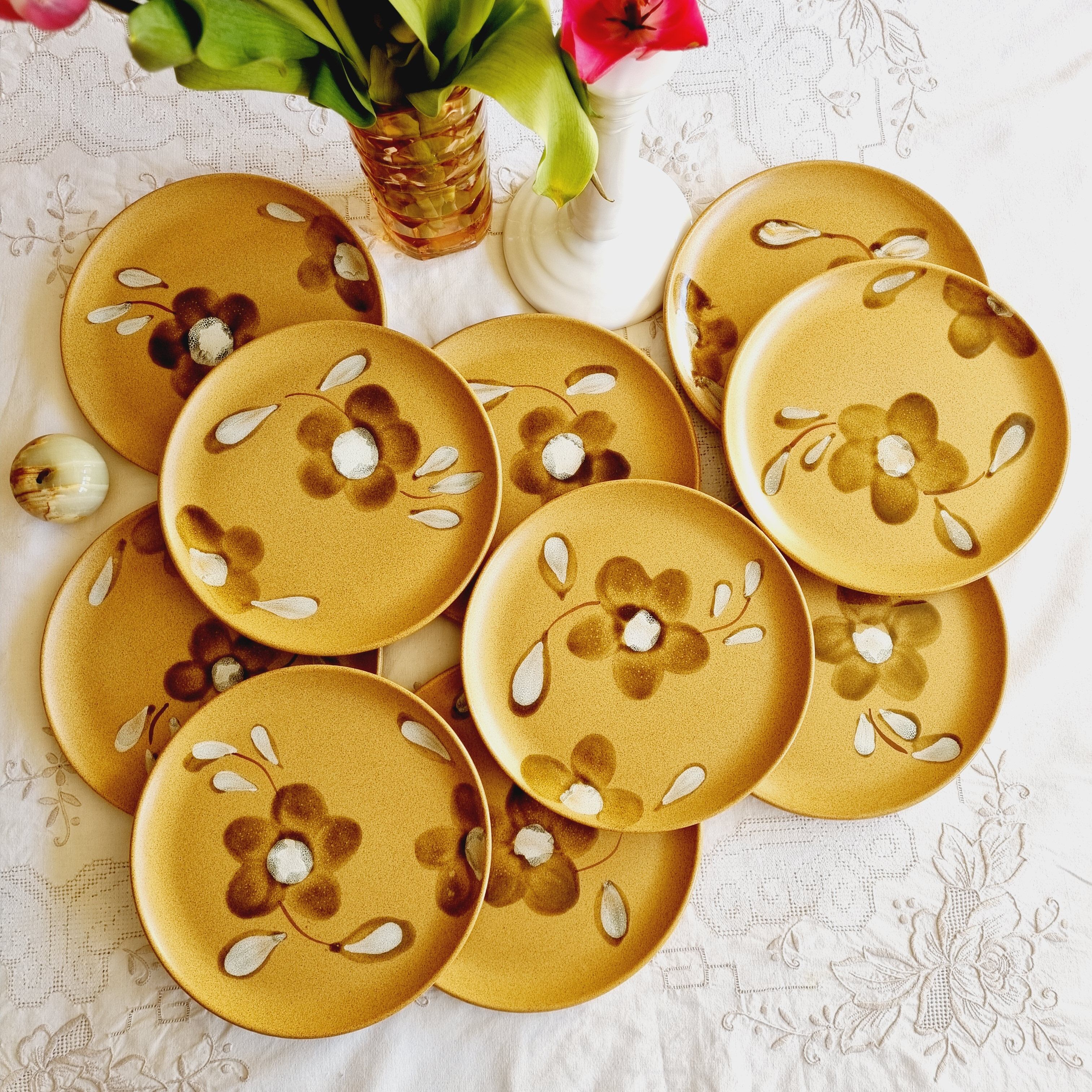 Set of 10 plates with sarreguemines sandstone desserts