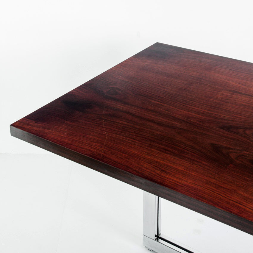 Table à manger vintage métal chromé et palissandre Espagne, années 70