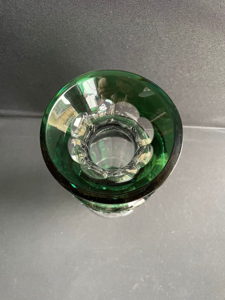 Overlay cut crystal vase signed Val Saint Lambert 1970s