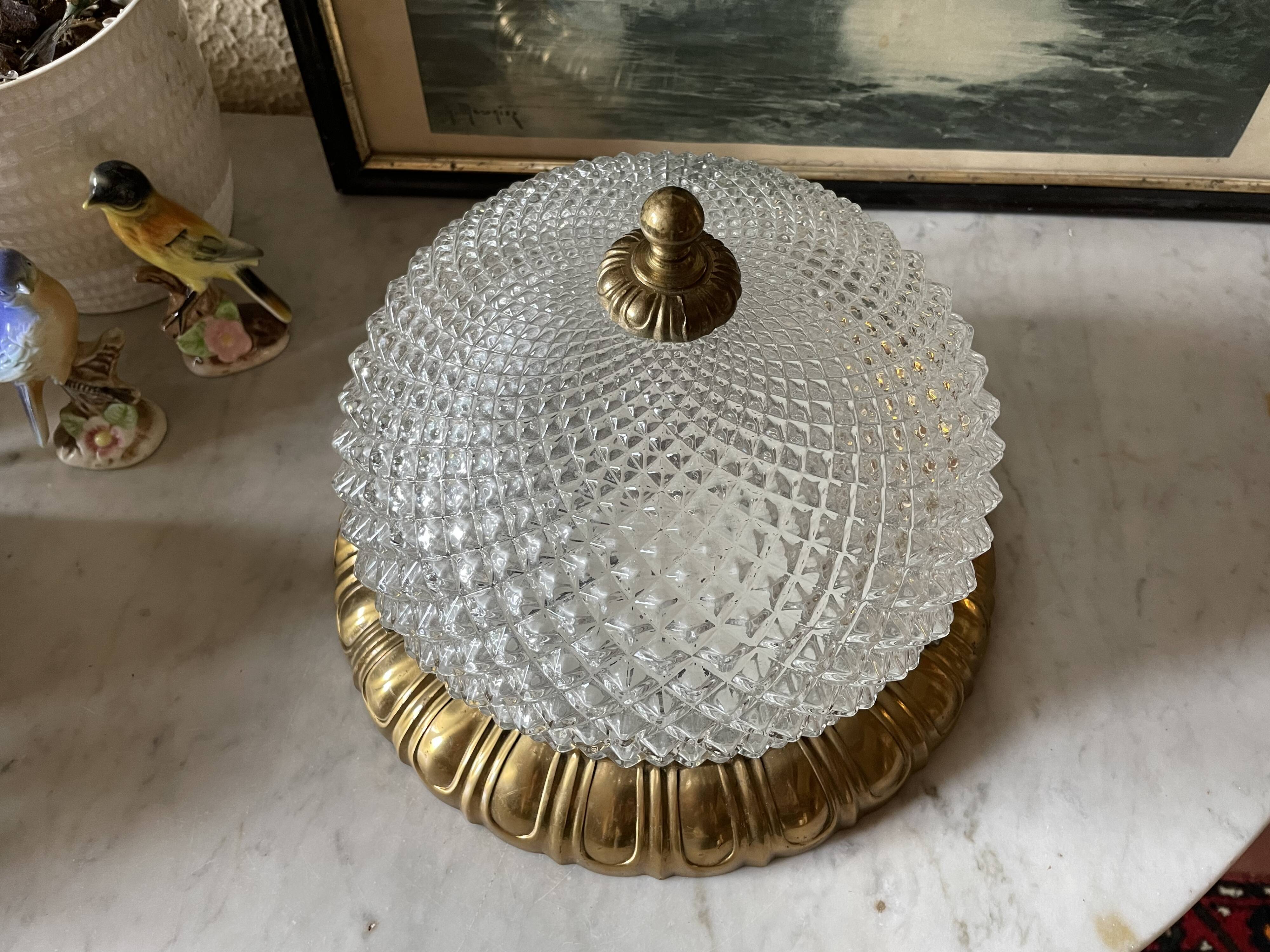Vintage glass and brass ceiling lamp