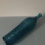 Large blue Empoli glass bottle with diamond point patterns