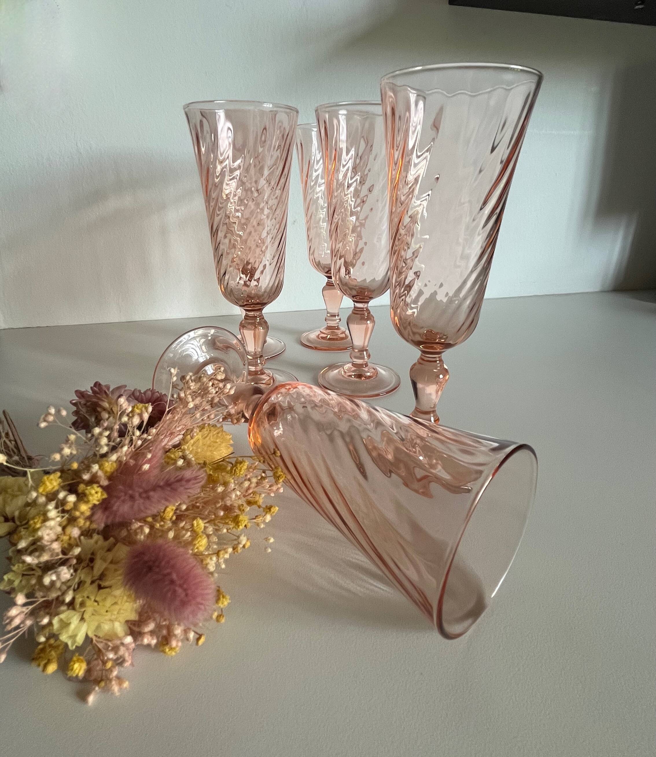 6 Rosaline Twisted Pink Champagne Flutes