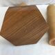 Handmade natural wood candle holder, hexagonal shape and its 3 old beeswax candles.