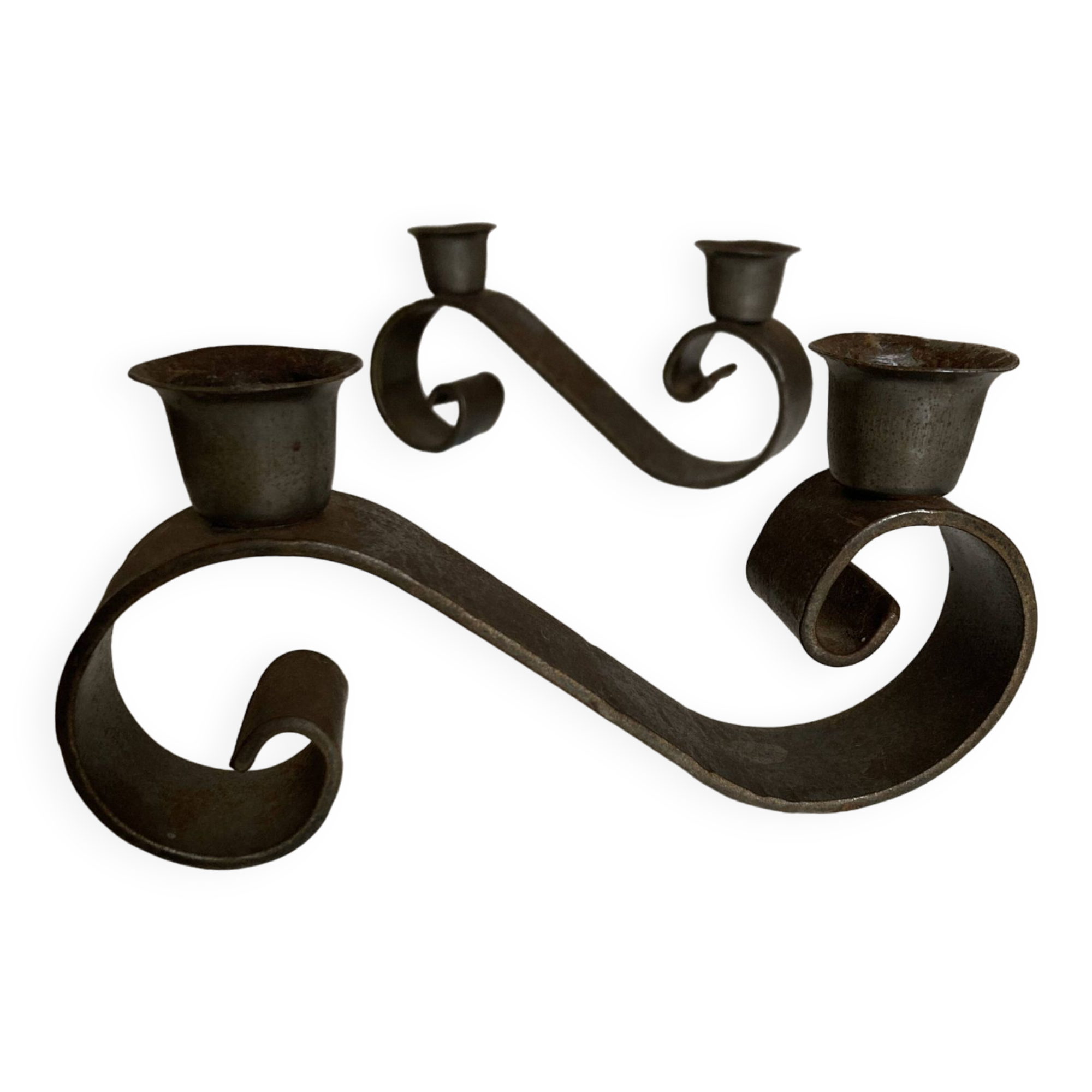 Pair of corrugated wrought iron candlesticks 1950