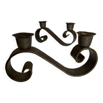 Pair of corrugated wrought iron candlesticks 1950