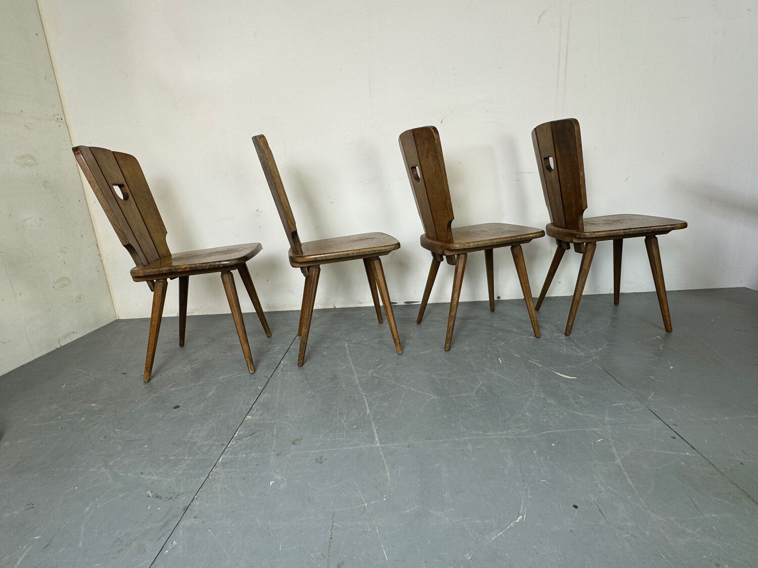 Chaises de salle à manger en chêne brutalisme vintage, années 1960, ensemble de 4.