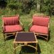 Rattan living room with 2 armchairs, coffee table cushions