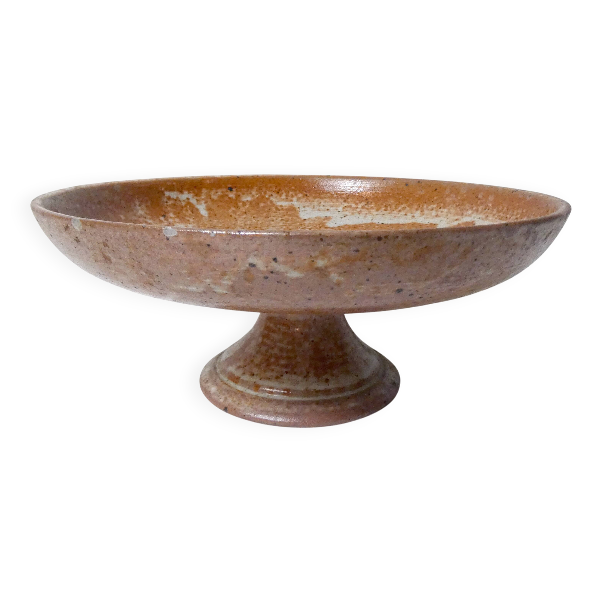Large vintage stoneware compote dish with a footed plate