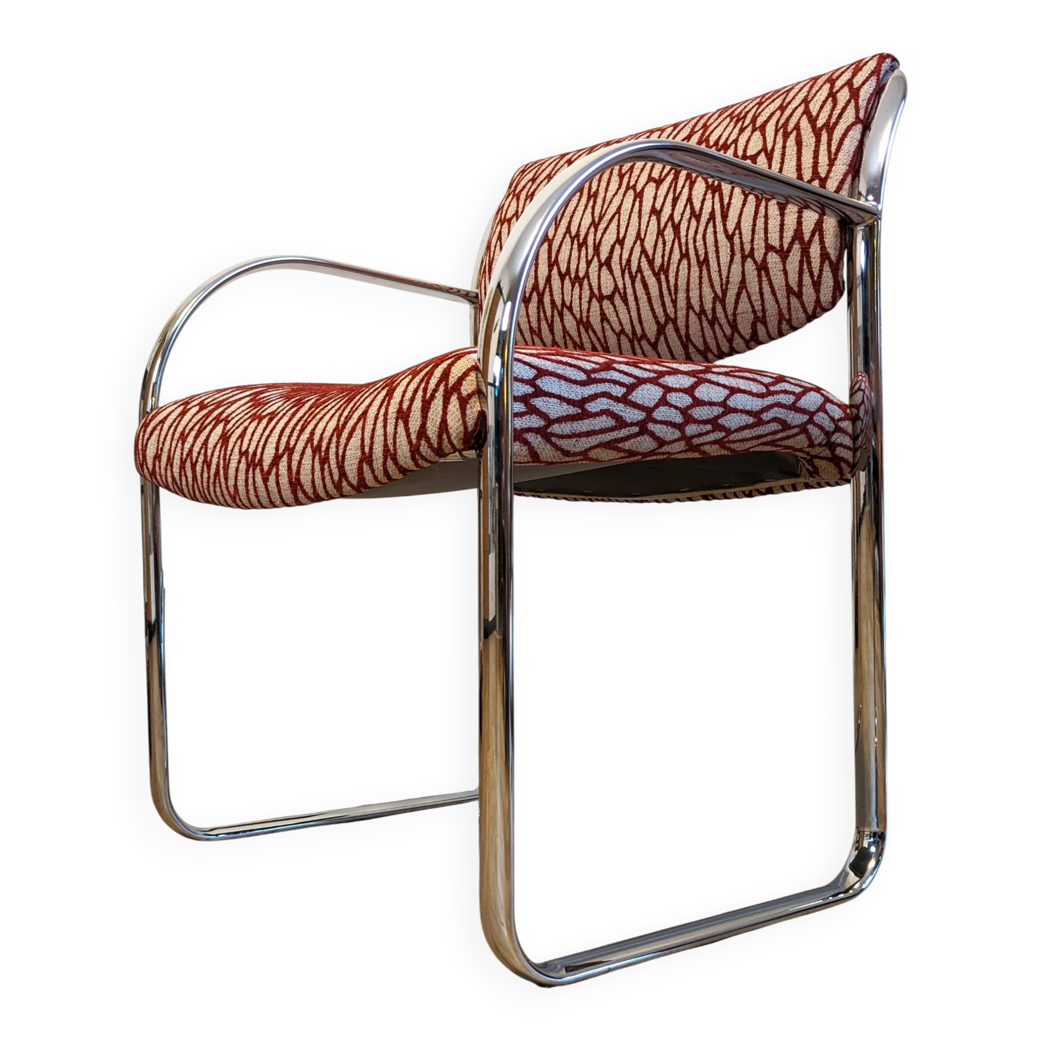 Vintage Strafor armchair in chrome tubular steel – organic fabric