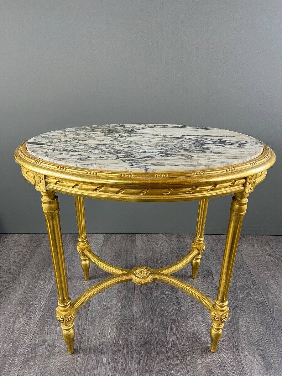 Louis XVI Style Gilded Wood Gueridon Table, 19th Century