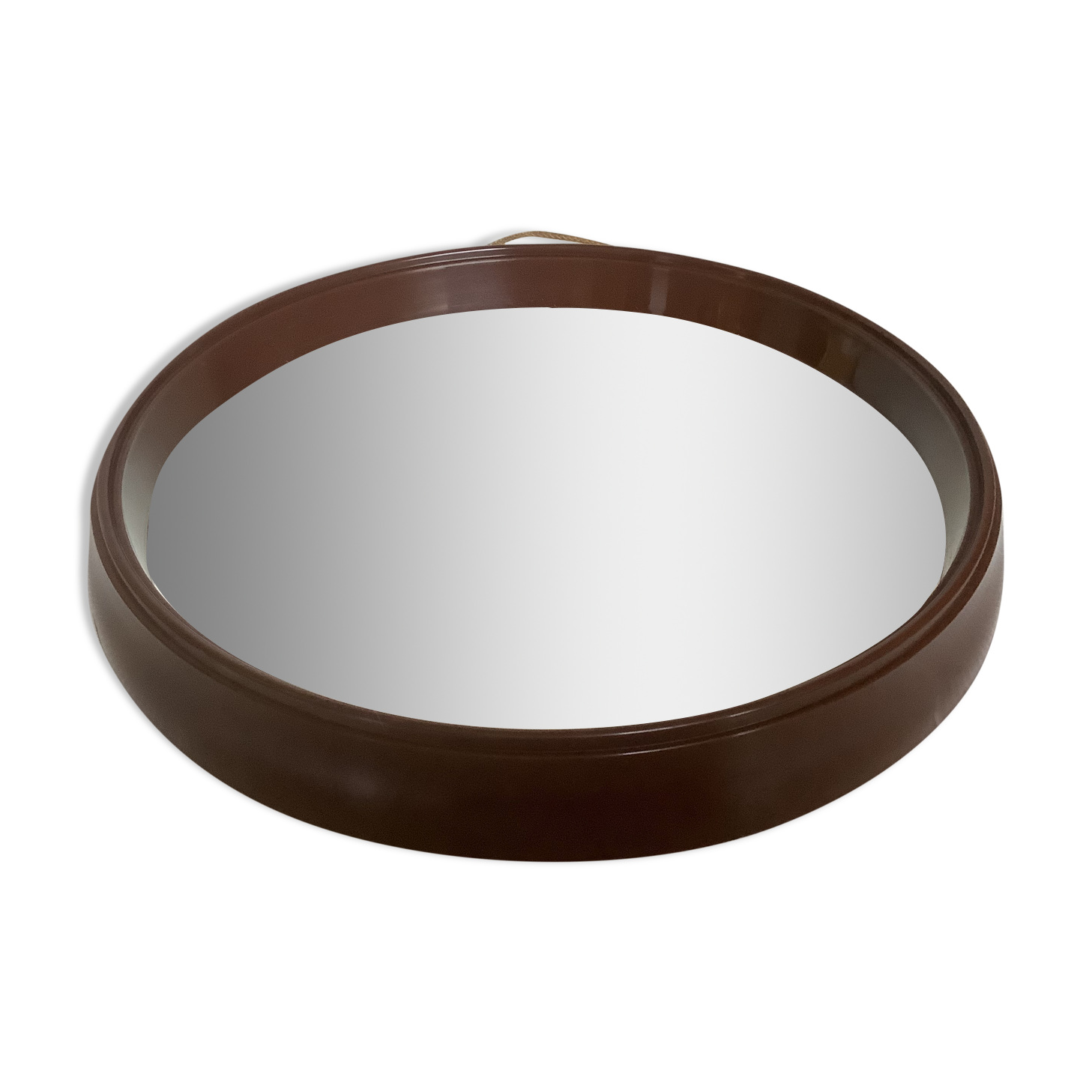 Miroir rond plastique marron vintage