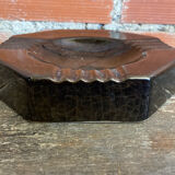 Vintage Black Cracked Ceramic Octagonal Ashtray S. BESSY