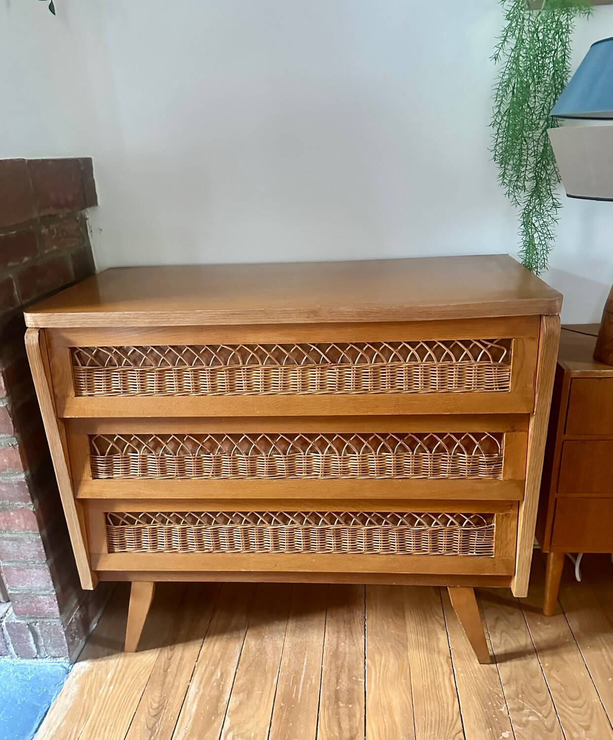 Vintage rattan and wood chest of drawers