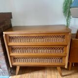 Vintage rattan and wood chest of drawers