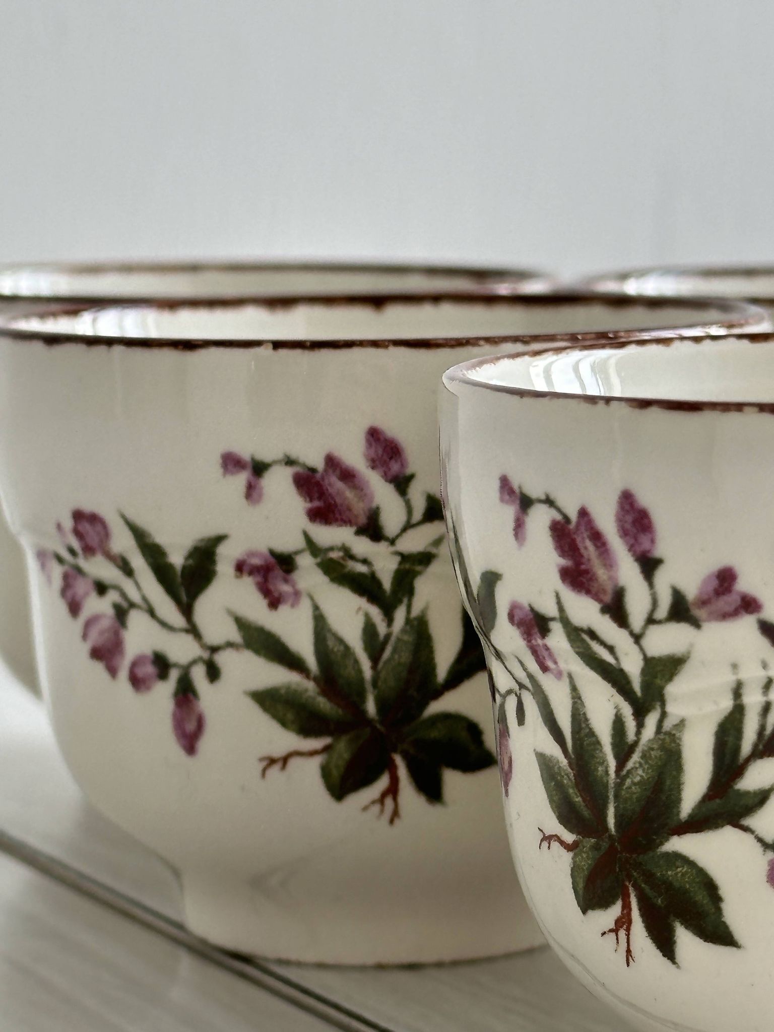 Pagnossin earthenware floral coffee cups, Treviso, Italy.