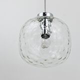 Grande lampe suspension globe en verre à bulles Limburg & chrome, Allemagne, années 1970