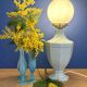 Vintage table lamp in blue ceramic and white opaline.