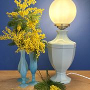 Vintage table lamp in blue ceramic and white opaline.